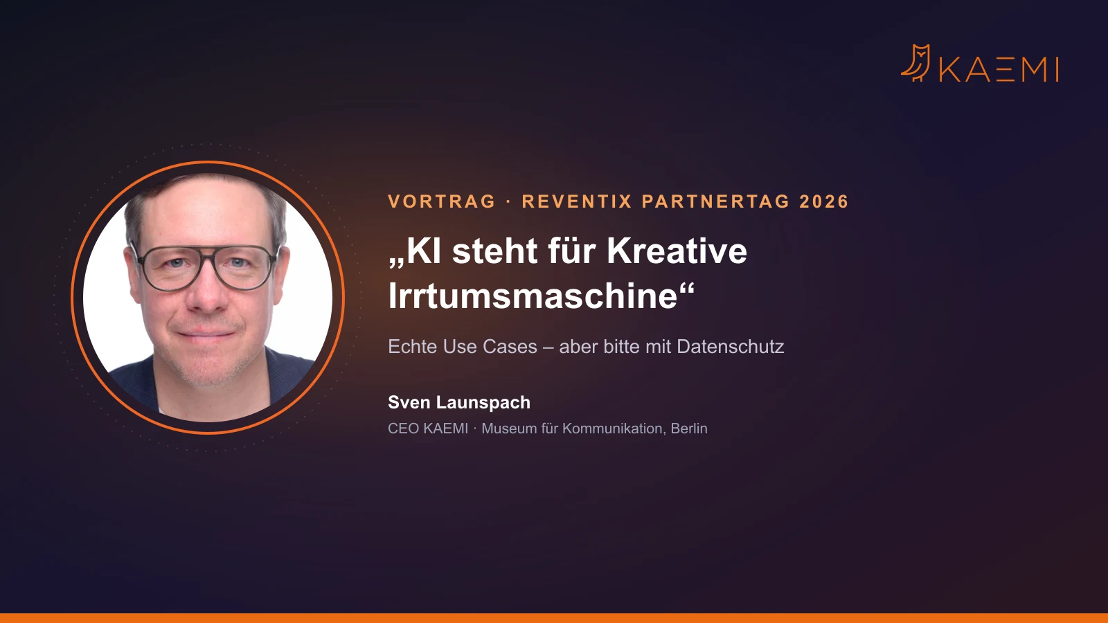 Sven Launspach (CEO KAEMI) spricht auf dem reventix Partnertag 2026 über KI-Use-Cases mit Datenschutz