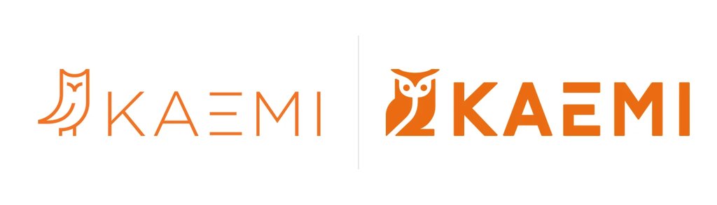 Bisheriges KAEMI-Logo mit fein gezeichneter Eule neben dem neuen Logo mit flächiger Eule und kräftigerem Schriftzug
