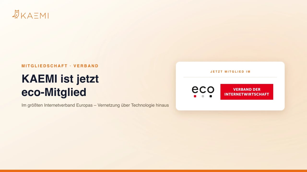 KAEMI ist Mitglied im eco – Verband der Internetwirtschaft: eco-Logo auf einer Mitglieds-Karte (KAEMI)