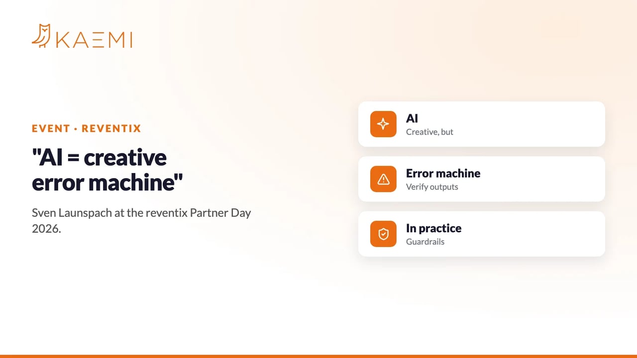 "AI stands for creative error machine": Sven Launspach speaks at the reventix Partner Day 2026 (KAEMI)