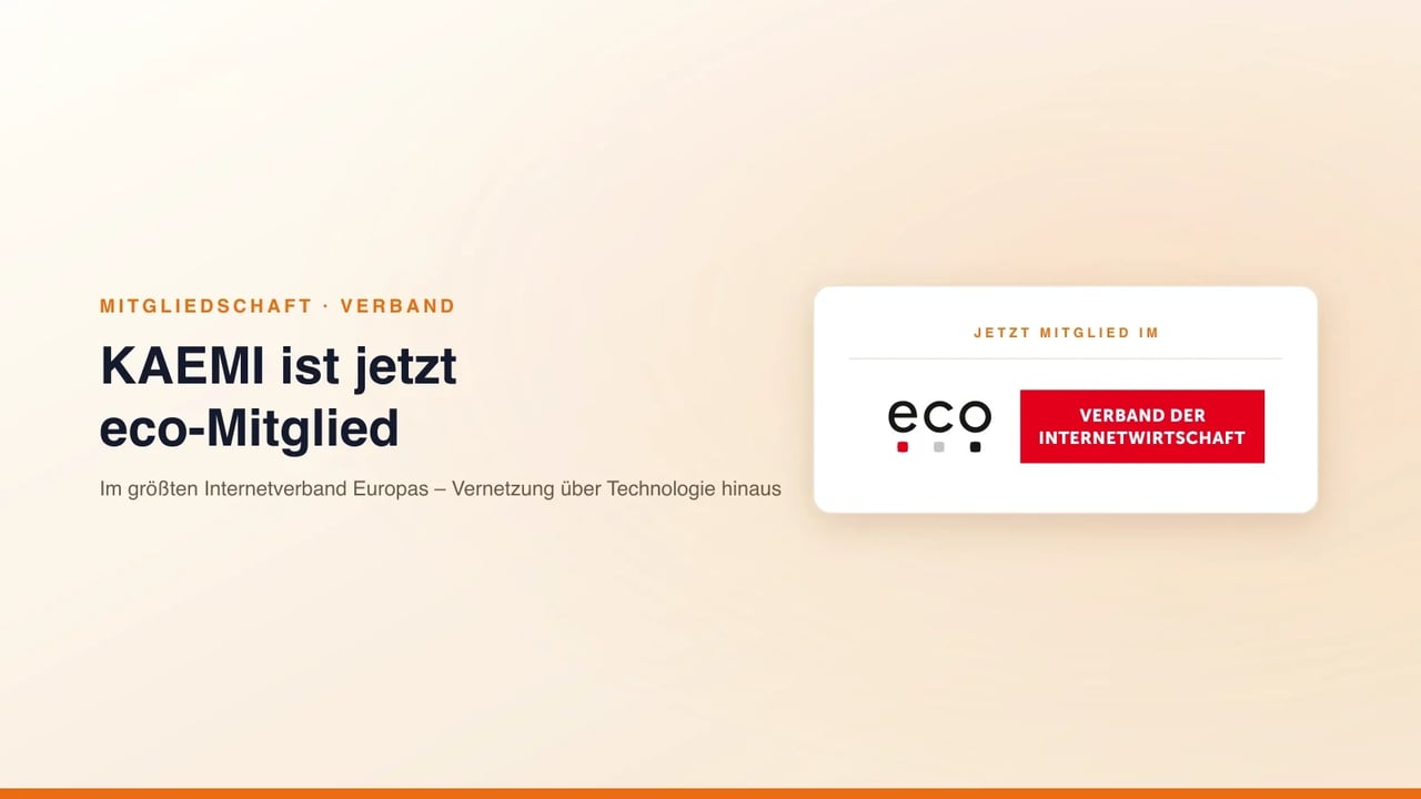KAEMI ist Mitglied im eco – Verband der Internetwirtschaft: eco-Logo auf einer Mitglieds-Karte (KAEMI)