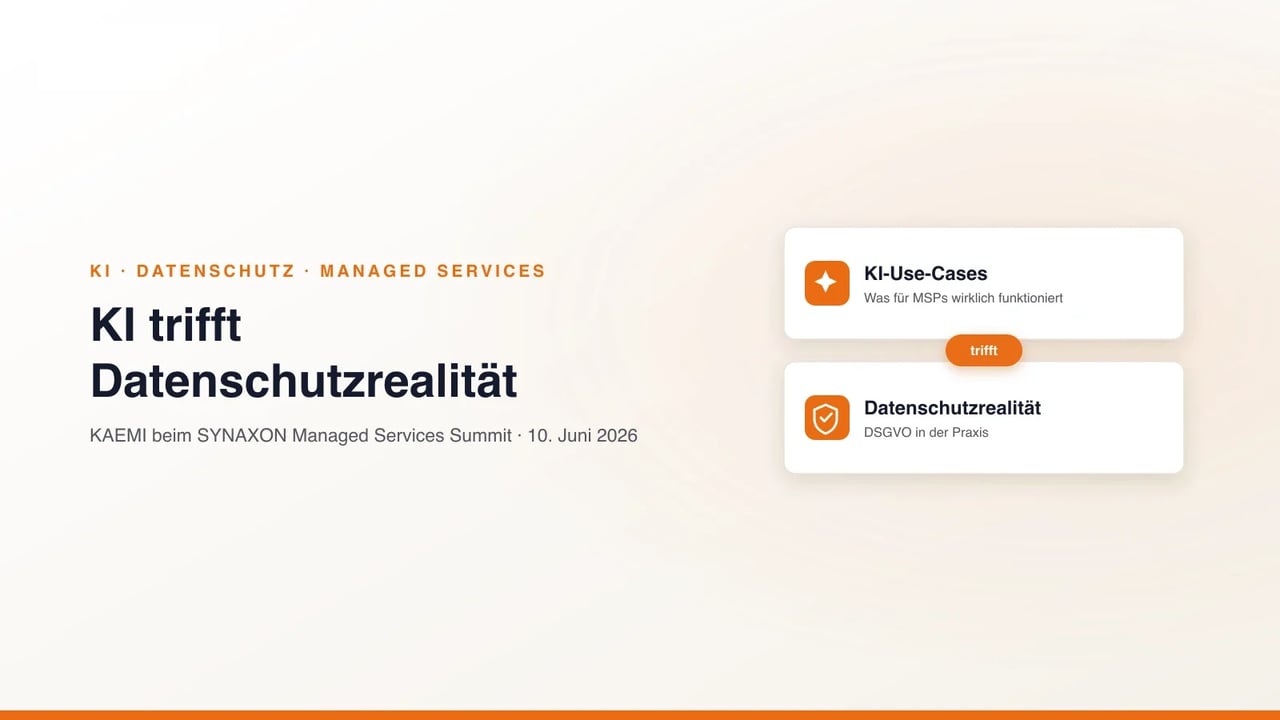 KI trifft Datenschutzrealität, KAEMI beim SYNAXON Managed Services Summit 2026: welche KI-Use-Cases für Managed Service Provider funktionieren und wie sie sich mit dem Datenschutz vertragen