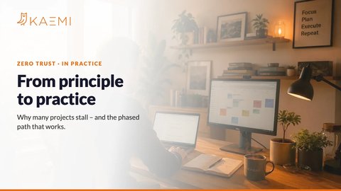 Home office at sunset, person at a laptop – Zero Trust in practice