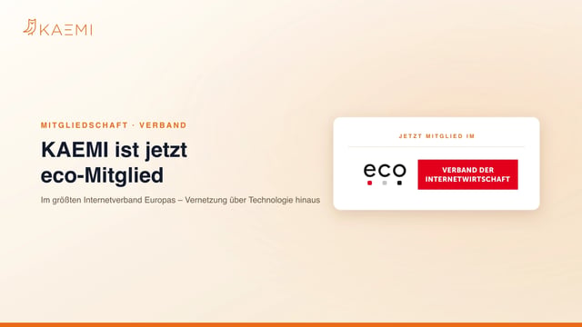 KAEMI ist Mitglied im eco – Verband der Internetwirtschaft: eco-Logo auf einer Mitglieds-Karte (KAEMI)