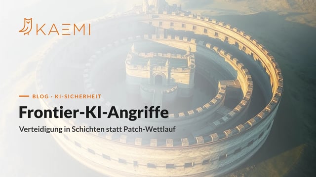 Konzentrische Festung mit mehreren Mauerringen aus der Luft – Sinnbild für Verteidigung in Schichten gegen Frontier-KI-Angriffe (KAEMI)
