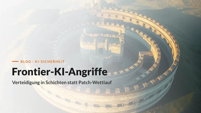 Konzentrische Festung mit mehreren Mauerringen aus der Luft, Sinnbild für Verteidigung in Schichten gegen Frontier-KI-Angriffe (KAEMI)